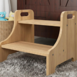 Natural wooden two-step toddler kitchen helper stool