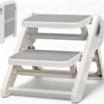 Grey folding toddler step stool, non-slip, space-saving