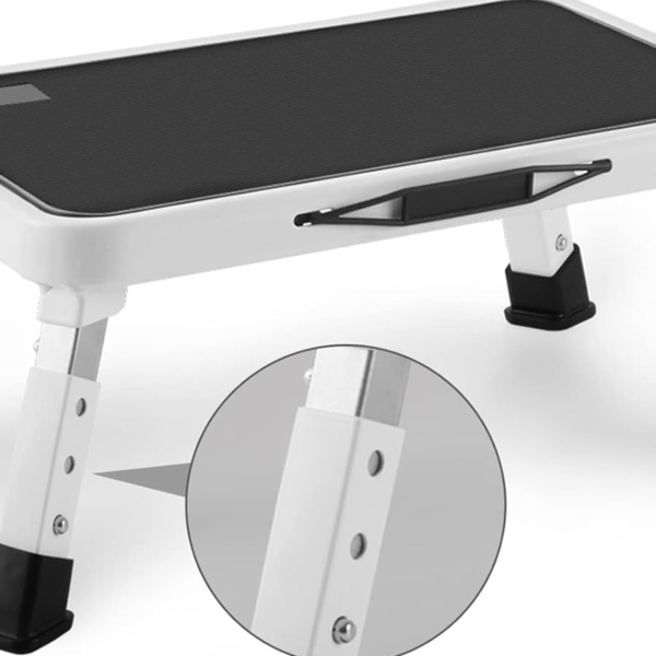 Height-adjustable folding step stool for adults