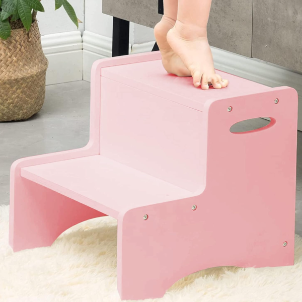 Birch wooden two-step toddler stool with handles
