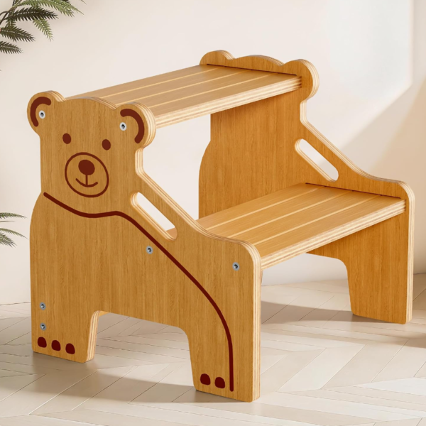 Wooden toddler step stool for bathroom sink